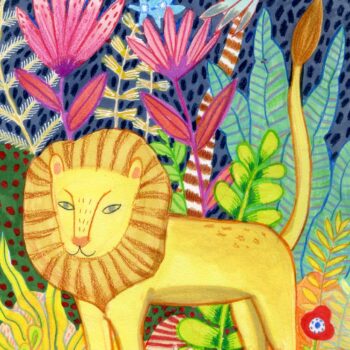 The mighty king of the jungle stands tall and proud as he gazes upon his domain from amongst the foliage