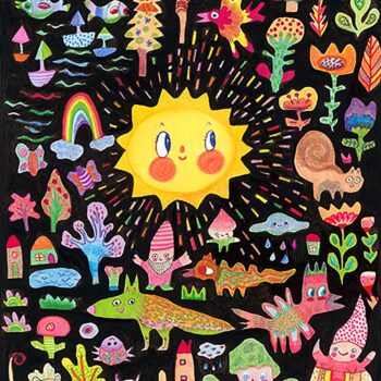 The rays of a smiling sun shine down upon all manners of animals, air, sea and ground. Fruits and vegetables as well absorbing the sun’s nourishing rays